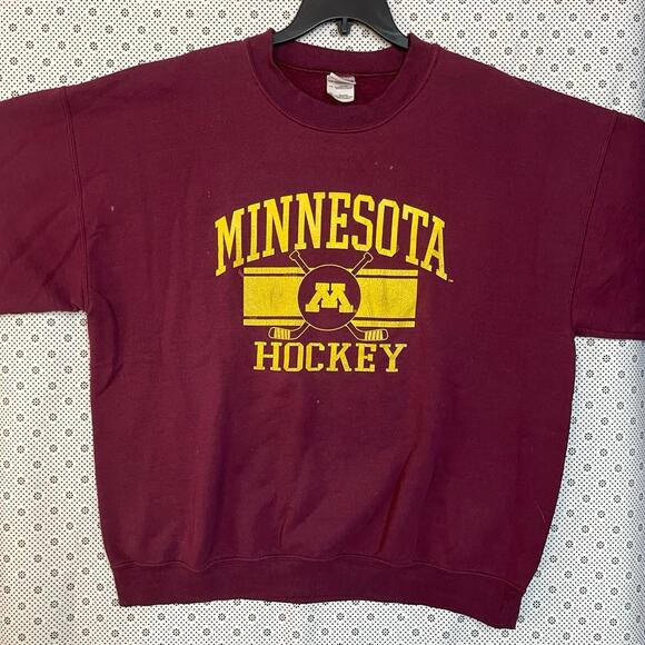 Vintage Minnesota Hockey Sweatshirt XL Maroon Gophers Crewneck Distressed 90s - Picture 1 of 7